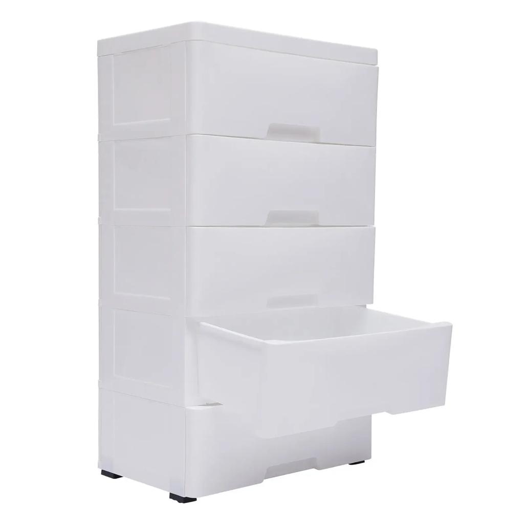 Plastic Drawers Dresser for Bedroom Storage Cabinet with 5 Drawers Craft Organizers and Storage for Playroom, Kitchen (White)