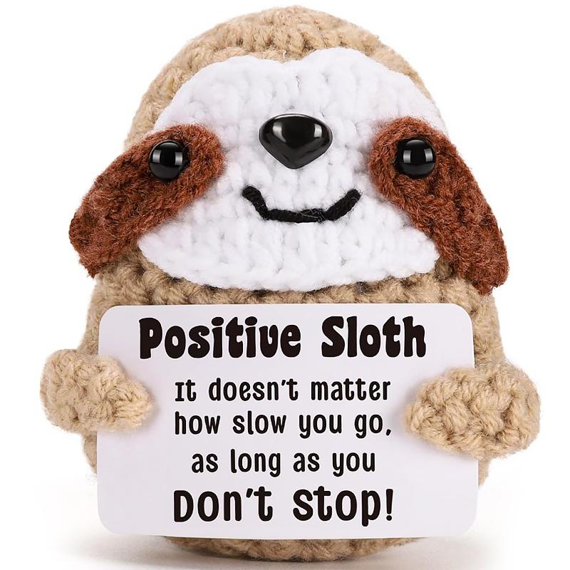 1PC Crochet Holiday Gift with Card Emotional Support Sloth Doll Handmade Knitted Figurine Desk Decor Finished Ornament
