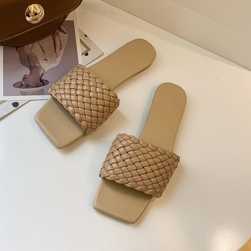 Slippers Women's 2025 Summer One-word Woven Belt, Light Women's Sandals, Korean Version of Lazy Hundred, with Beach Shoes