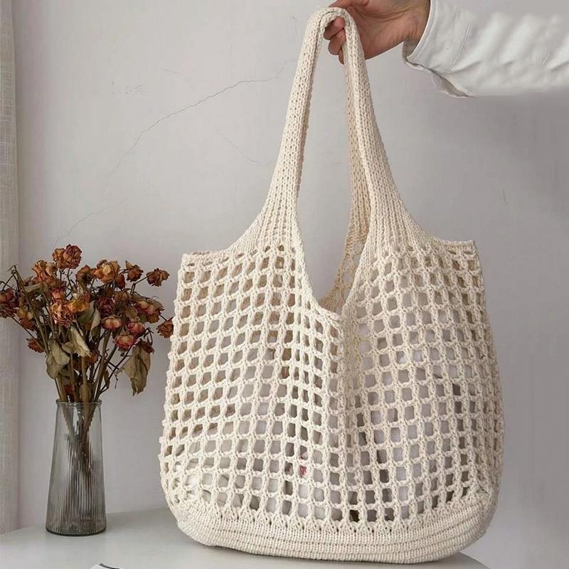 Yogodlns Casual Hollow Knitted Large Tote Bag Designer Handmade Woven Women Shoulder Bags Luxury Summer Beach Bag Shopper Purses