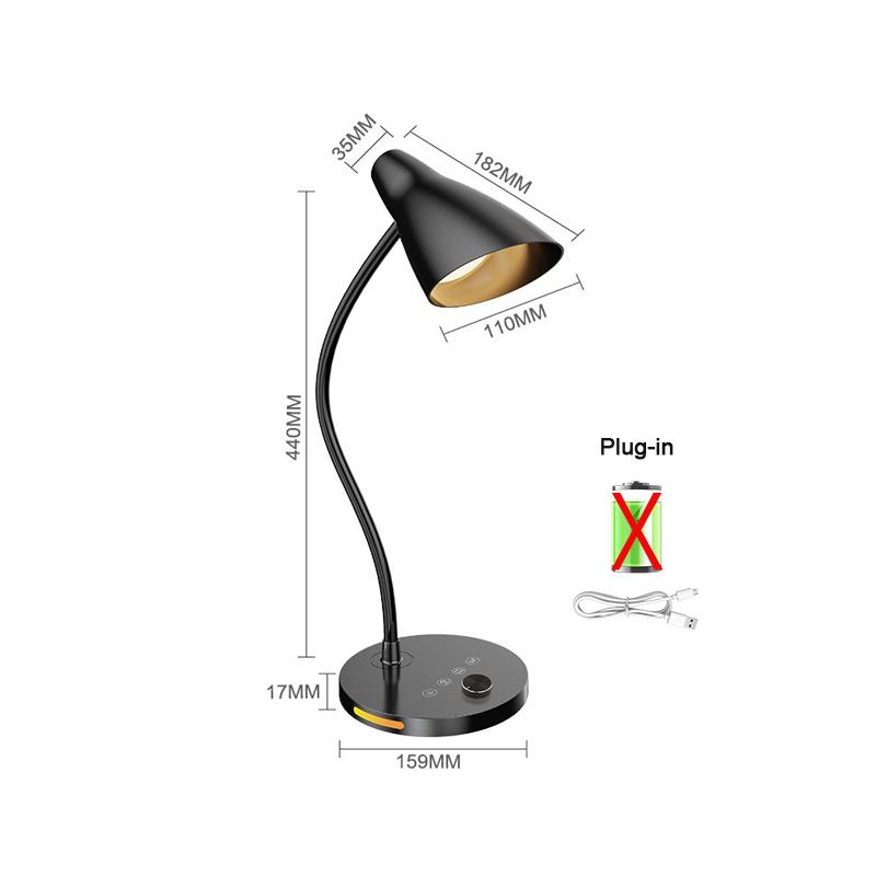 LED Desk Light Bedroom Dormitory Desktop Reading Lamps Plug-In Knob Switch Five Level Dimming Clip Type Iron Bedside Desk Lamp