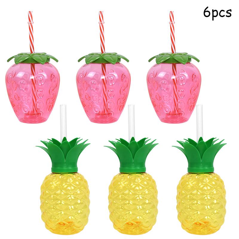 Гавайская летняя вечеринка Ананас Клубника Стакан с трубочкой Тропическая свадьба Фламинго Луао Украшение для вечеринки по случаю дня рождения Стакан для питья