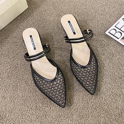 Женские туфли без каблуков с острым носком, новые летние дизайнерские сандалии на массивном каблуке 2024, шлепанцы, шлепанцы, туфли-лодочки на высоком каблуке