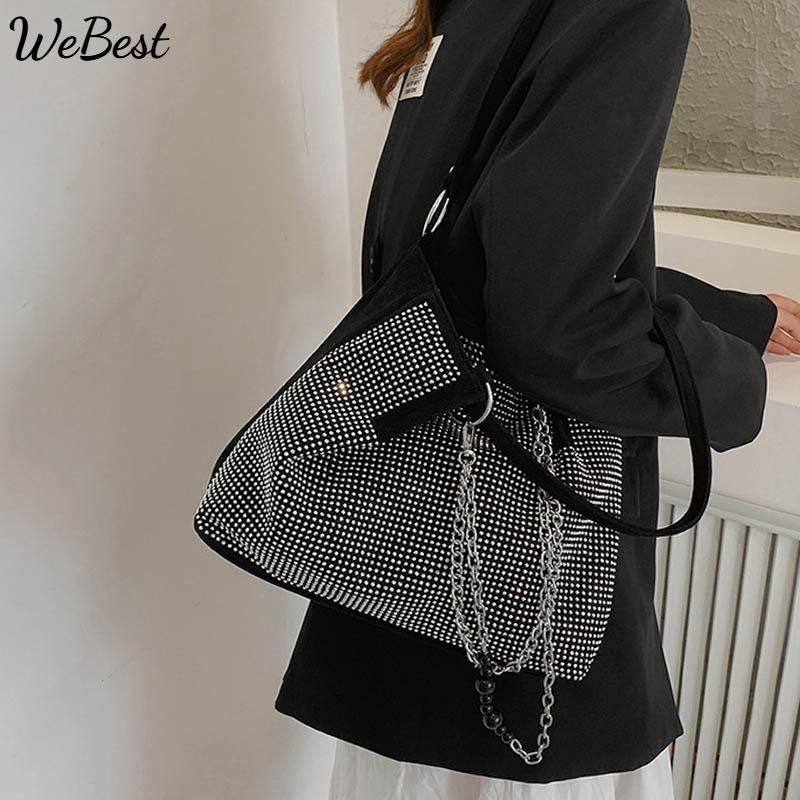 Роскошная сумка-тоут со стразами, женская модная сумка через плечо с большой ручкой для покупок