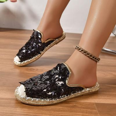 Женские тапочки с блестками, плоские, повседневные тапочки баотоу, 2025, летняя новая обувь, женские легкие уличные сандалии, шлепанцы женские