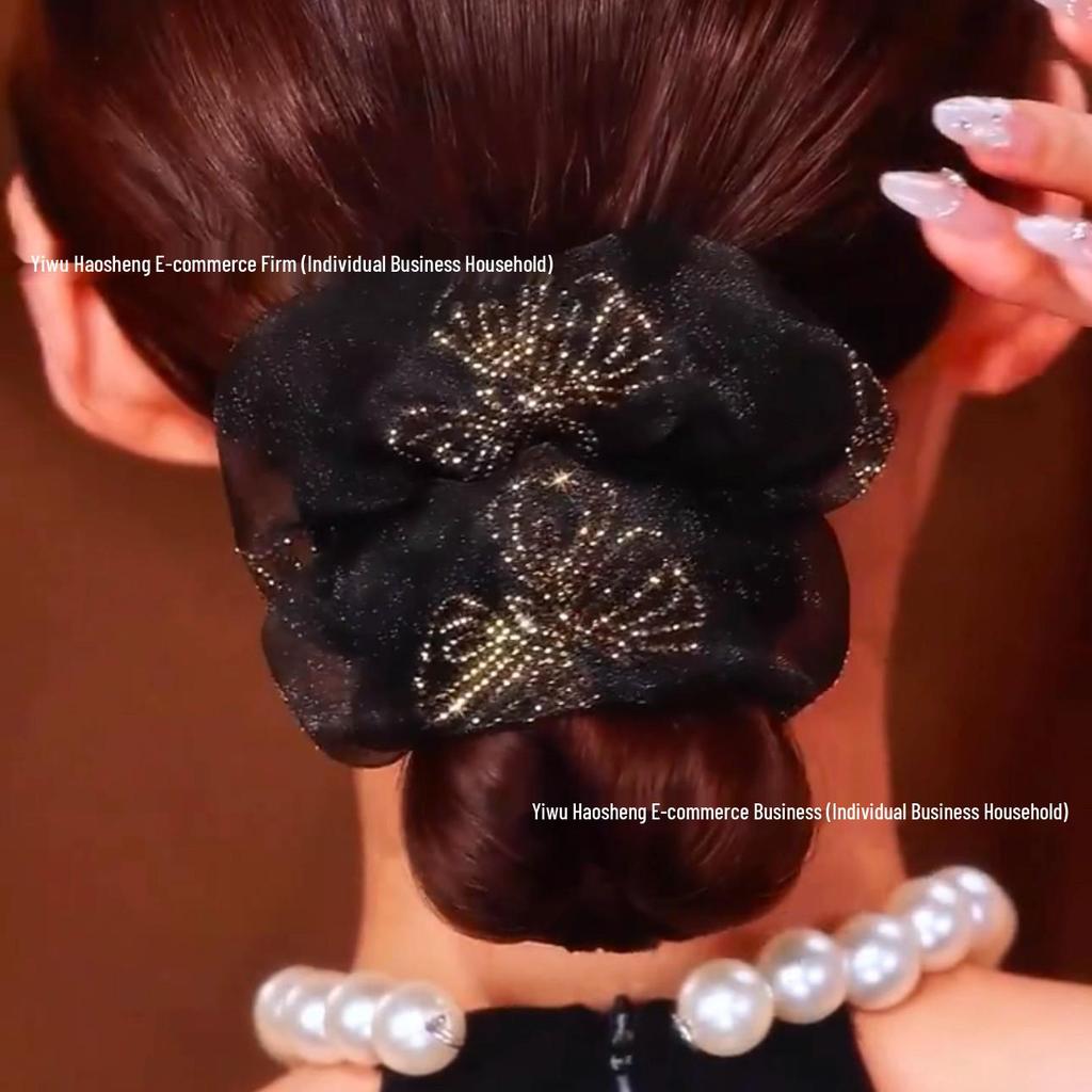 Роскошная двухслойная резинка для волос из черной органзы с бабочкой - Элегантный, универсальный, высококлассный аксессуар для волос