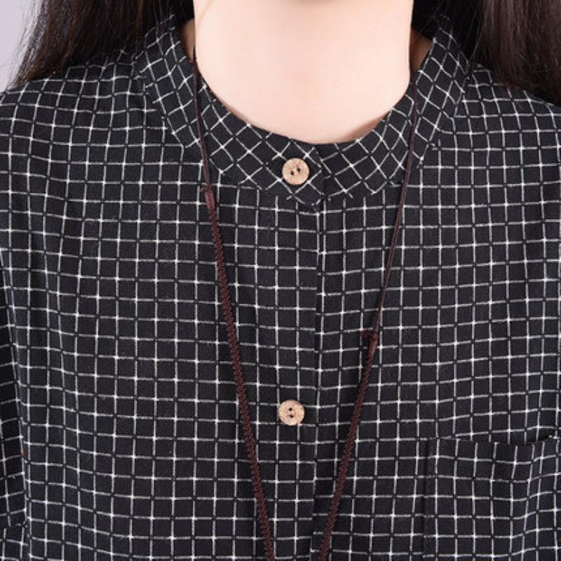 Plaid Dress Women's New Autumn and Winter Plus-size Loose Retro Over Knee Meat Cover Black Mid-length Dress