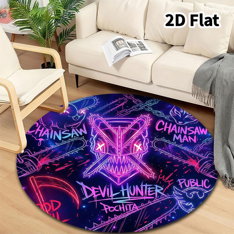 Chainsaw Man Round Area Rug Carpet Rug For Living Room Bedroom Sofa Playroom Decor Nonslip Floor Mat