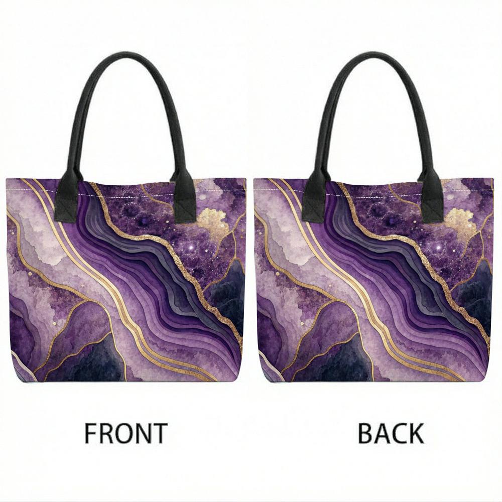 Purple Agate Pattern Tote Bag Fashion Large Capacity Casual Shoulder Bag for Daily Use