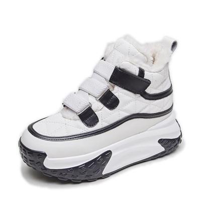 Модные 7 см Модная платформа-клин из натуральной кожи Женские ботильоны до щиколотки Осень Теплые Женские Зимние Ботинки Ботильоны Липучка Высокие Кроссовки