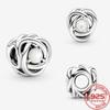 Fine 925 Silver October Pink Birthstone Eternity Circle Charm Fit Fashion Bracelet Silver Charm Necklace Girls Gifts DIY Jewelry