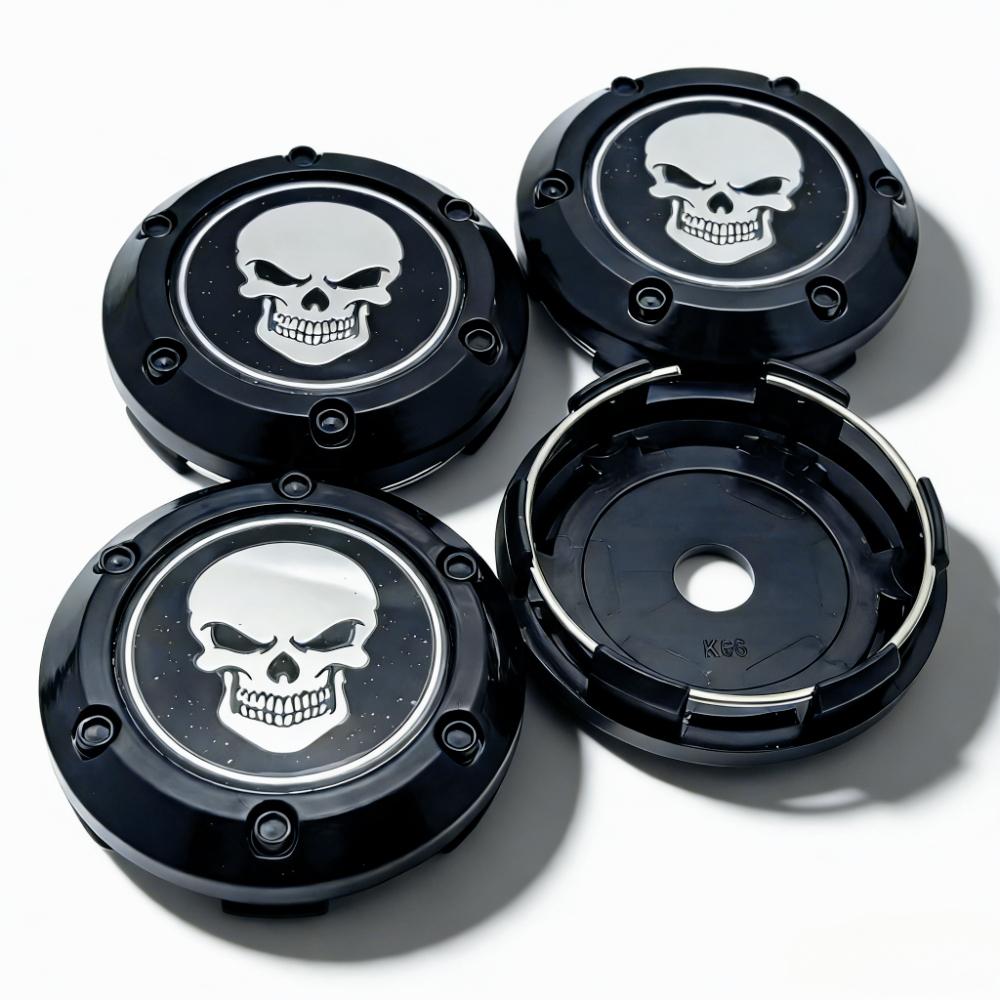 4pcs Skull Logo Emblem Car Wheel Center Caps 66MM Clips 62MM Rim Hubcaps Dust Cover Hub Wheels Cap Replacement Car Accessories