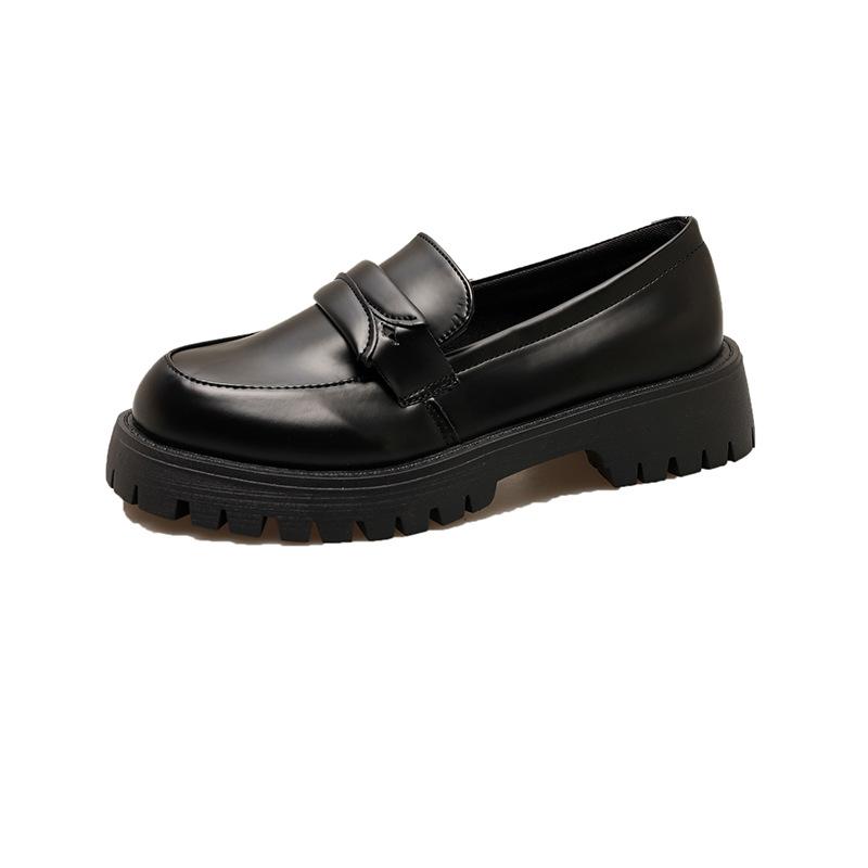 35-43 Большие размеры Женские туфли Лоферы на толстой подошве Женские весенние кожаные туфли в британском стиле Туфли без застежек для поездок на работу