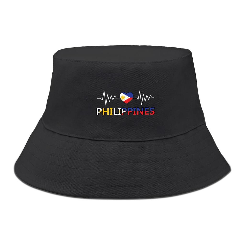 Bucket Hat With Heart Waves Philippine Flag Print , Patriotic Women's Hat Casual Candy Color Fit Beach Hat
