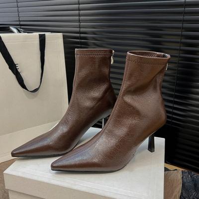 Модные сексуальные остроносые высокие каблуки зимние ботильоны модная кожаная обувь женская брендовая зимняя тенденция элегантные офисные туфли на шпильке Botas Mujer