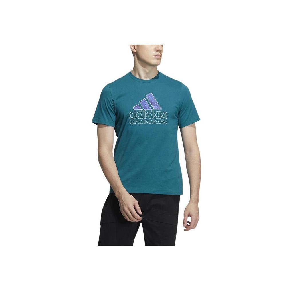 Adidas SS22 Solid Color Large Logo Crew Neck Sports Short Sleeve T-Shirt Men Tops Peacock-Green HE9920