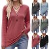 Womens Autumn Winter Tops Ladies Casual V Neck Button Solid Color T-Shirt Fashion Long Sleeve Tops