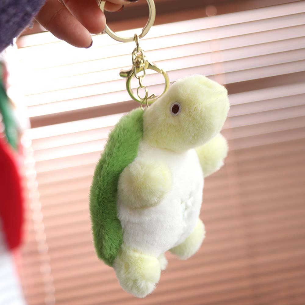 PP Cotton Pulling Turtle Plush Keychain With Sound Green Doll Key Ring Female Girls