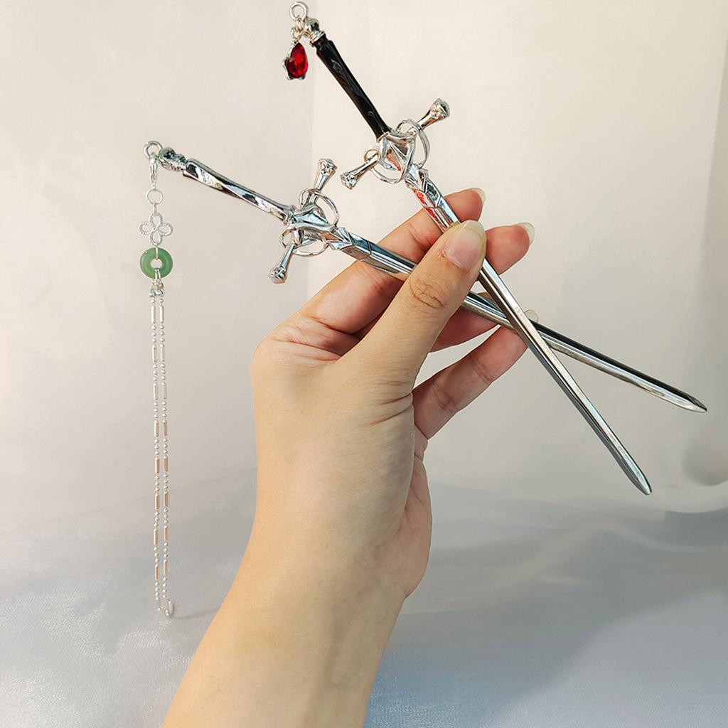 Красивый панк-рубиновый кулон-меч, шпилька для волос, головной убор, палочка для волос с кисточками, аксессуары для волос для маскарадов