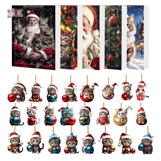 2024 Pet Адвент Календарь 2D Плоский Акрил Кошка Собака Подвески Рождественская Елка Подвесное Украшение Рождество Календарь обратного отсчета для Домашнего Декора