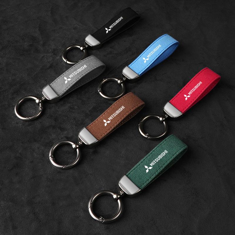 Suede Car Vintage Leather Keychain Ring Zinc Alloy Chain Key For Mitsubishi Outlander Lancer 9 10 Pajero L200 EX ASX Creative