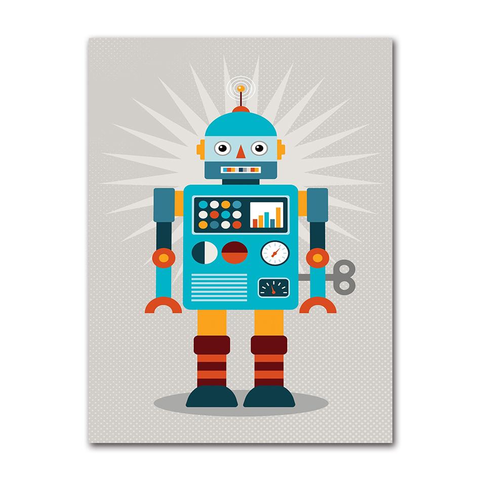 Modern Abstract Cartoon Robot Poster Robot Artwork Canvas Painting Print Wall Art Picture for Living Room Home Decoration Mural