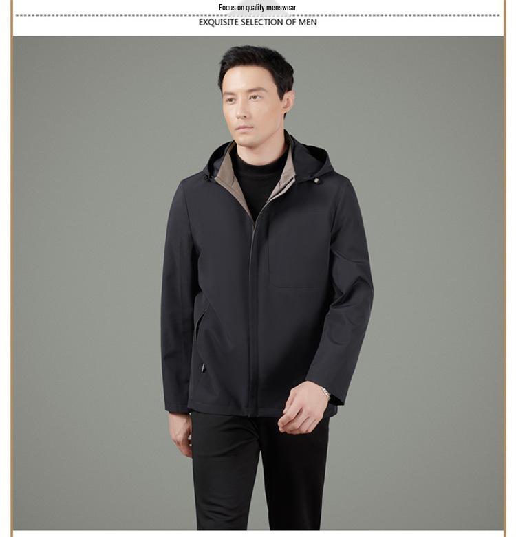 2025 Men's Mid-Aged High-End Hooded Jacket - Spring/Autumn Business Casual Dad Style Outerwear