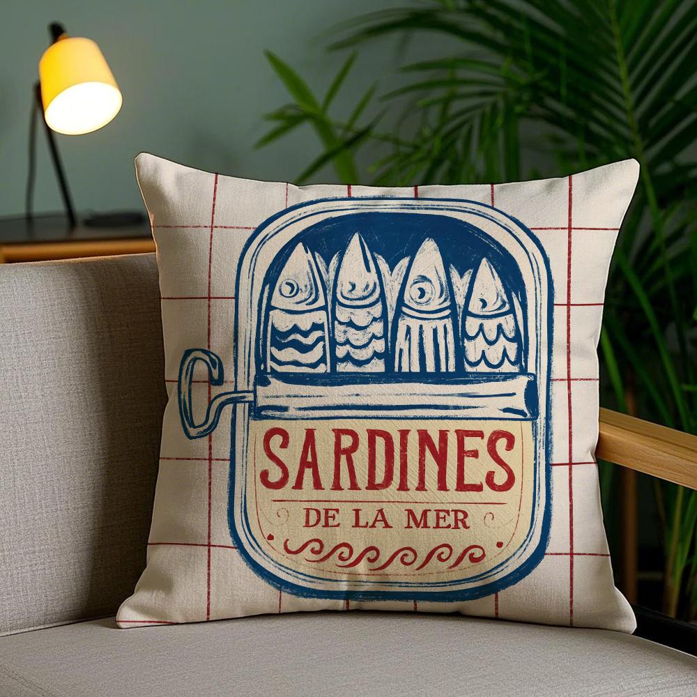 Coastal Charm Sardine Can Pillow Case Silky Elegant Comfort Sofa Bed Invisible Zipper