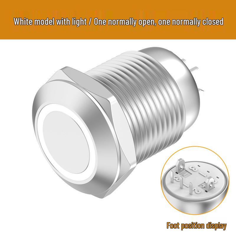 12mm Waterproof Metal Button Switch, 1NO1NC, 5-pin/8-pin, Self-locking, Reset, with Light