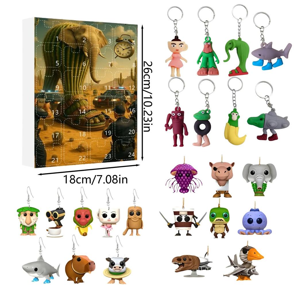 Итальянский Брейнрот Адвент-календарь,Хэллоуин Адвент-календарь 2025,2D Плоские Акриловые Итальянские Брейнрот Игрушки,24-дневная Итальянская Брейнрот Фигурка на Хэллоуин