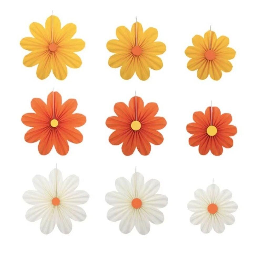 9Pcs/Set Hanging Ornaments Artificial Paper Flowers Decorative Birthday Decor Supplies