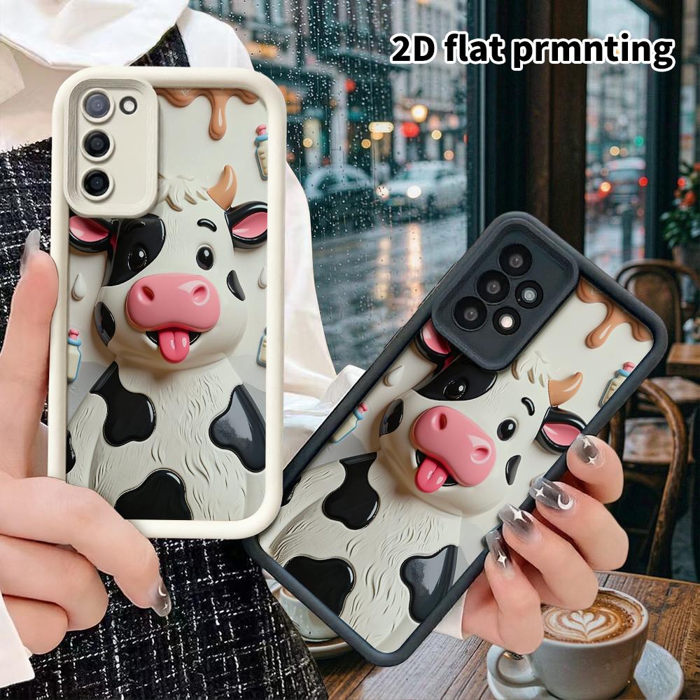 Phone Case: 2D Flat Samsung Galaxy A34 A35 M05 M06 S20 S22 S21 FE Plus 5G Tiered Protective Case, Cartoon Cow, Christmas and Halloween Gifts
