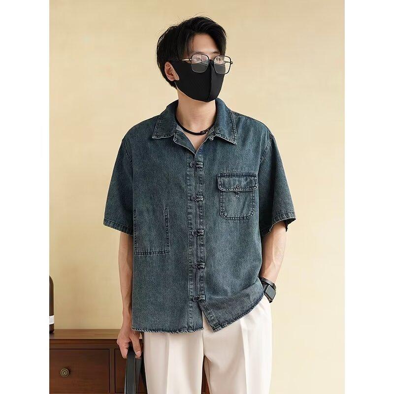 Летняя новая джинсовая куртка в китайском стиле в винтажном стиле для мужчин и женщин, свободный джинсовый топ с ретро-пуговицей