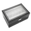 Double Layer PU Leather Wood Watch Holder Jewelry Gift Storage Box Wristwatch Display Case