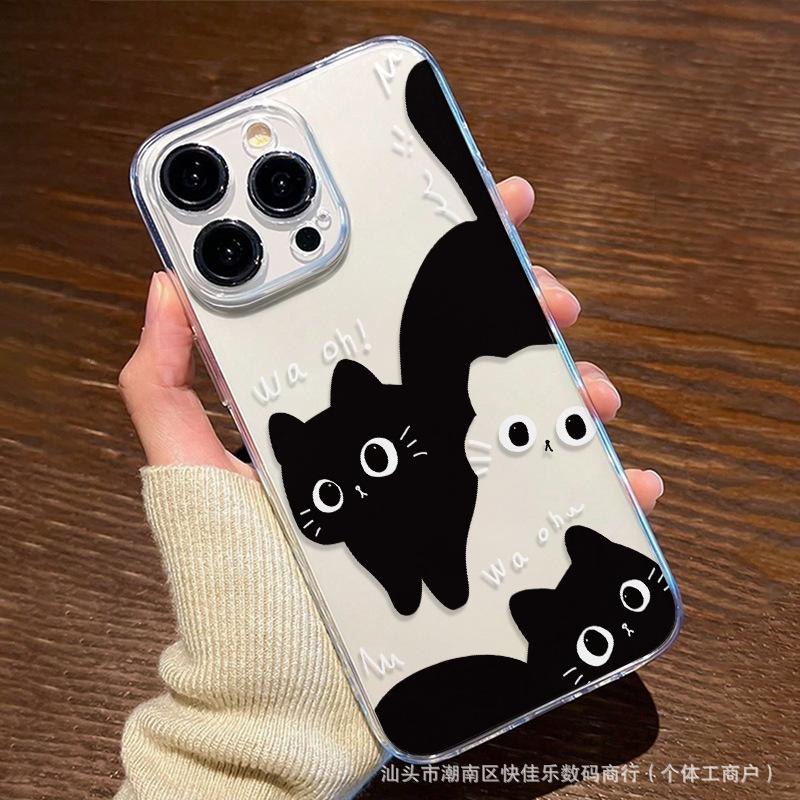 Забавный Чехол для iPhone с Кошкой, Защитный: Прозрачный чехол для iPhone 15/16, 11/12/13/14 Pro Max