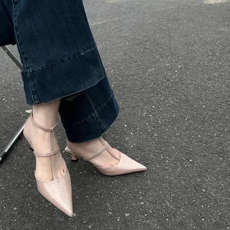 Brand Designer Women Low Heels Sandals Pointed Toe Slippers Summer Sexy Shoes Dress Slingback Slides Flip Flops Pumps Chaussures