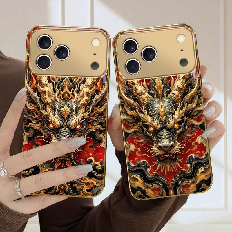 Величественный Восточный Дракон Для iPhone Air 16E 15PRO 14 13 Plus 12 mini 11 17 Pro Max XR 16E 17ProMax 17Pro Золотой стеклянный чехол для телефона
