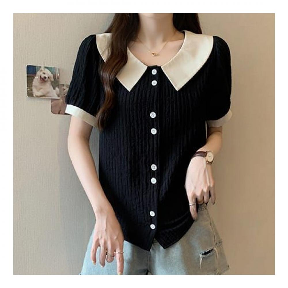 Navava Women Lovely Shirring Collar Short Sleeve Blouse Shirt Nb2224