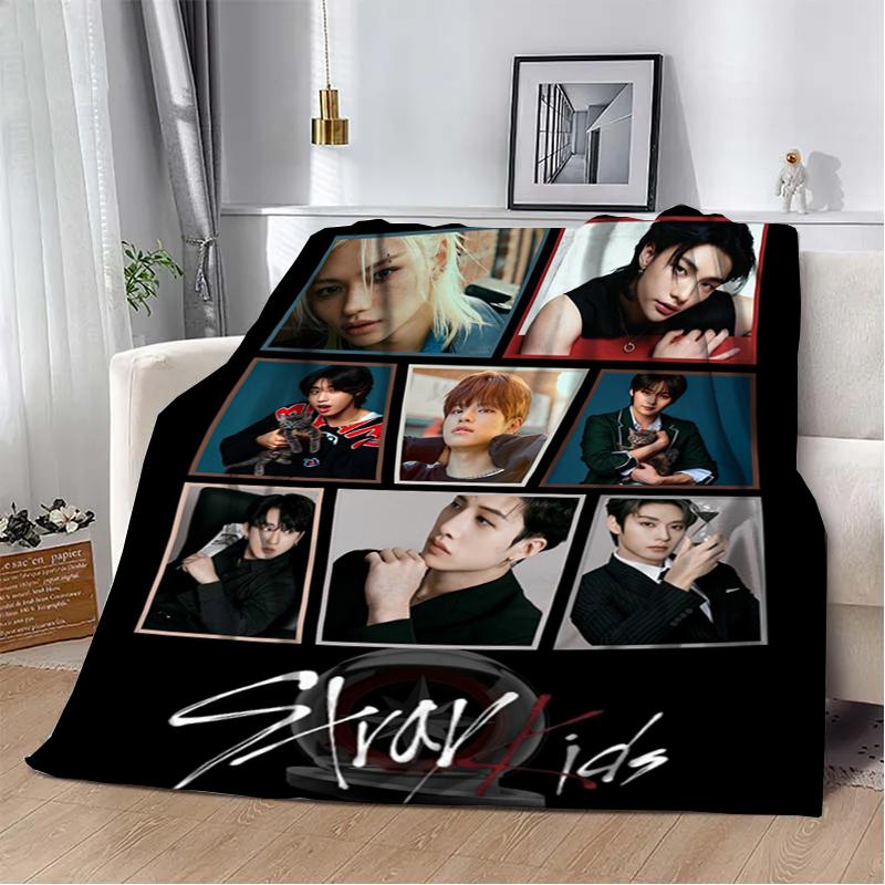 3D KPOP S-Stray-K-Kids Плед Плед для пикника Теплые фланелевые пледы Покрывала для дивана кровати Домашние Постельное белье Подарки на день рождения