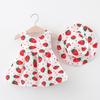 Children's Strawberry Print Dress Girl's Dress with Hat