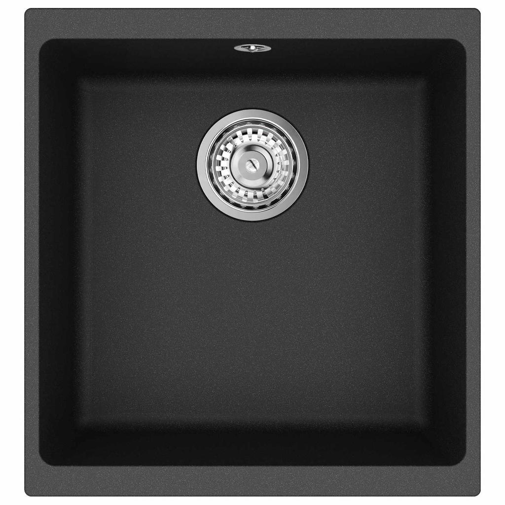 Black Kitchen Sink 430 x 460 mm Made of 80percent Quartz and 20percent Resin