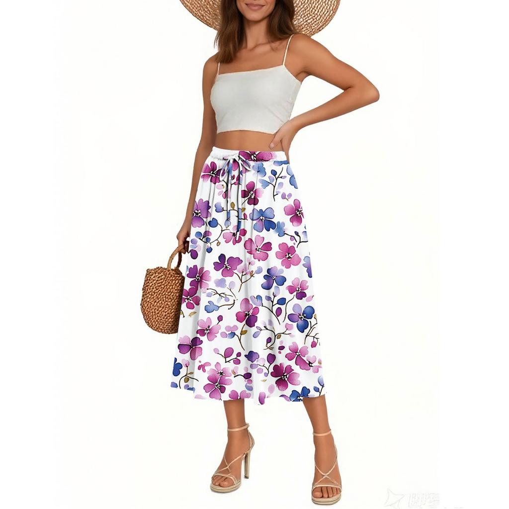 Women's Skirt Bohemian Skirt Floral Print Casual Temperament Pocket Skirt