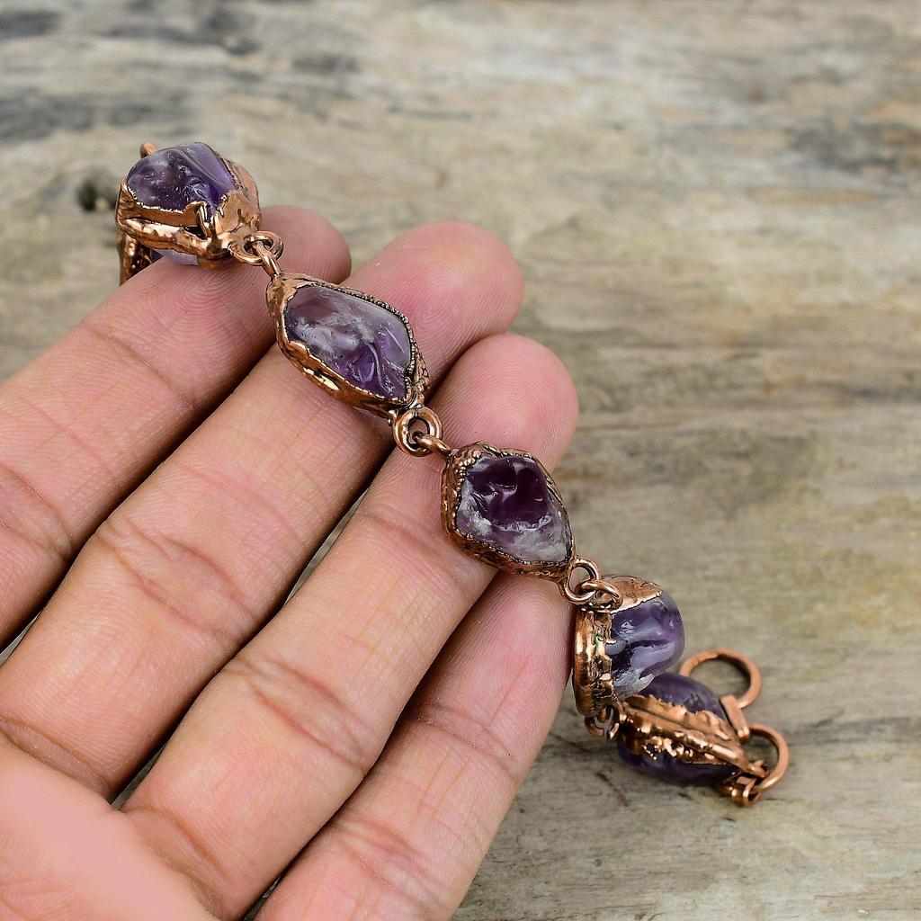 Супер 23 аметист грубый браслет гальванопластика медный браслет регулируемый браслет-цепочка гальванопластика ювелирные изделия ручной работы браслет из драгоценных камней