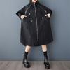 Short Sleeve Plus Size Black Vintage Hooded Casual Loose Autumn Spring Trench Coat for Women Outerwear