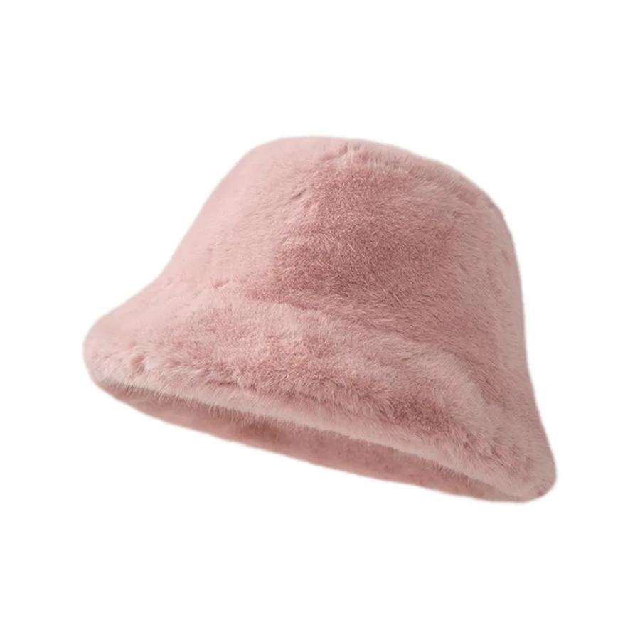 Winter Faux Fur Bucket Hat Fisherman Warm Heavy Plush Hats Ear Protection Outdoor Windproof Solid Hats Cap