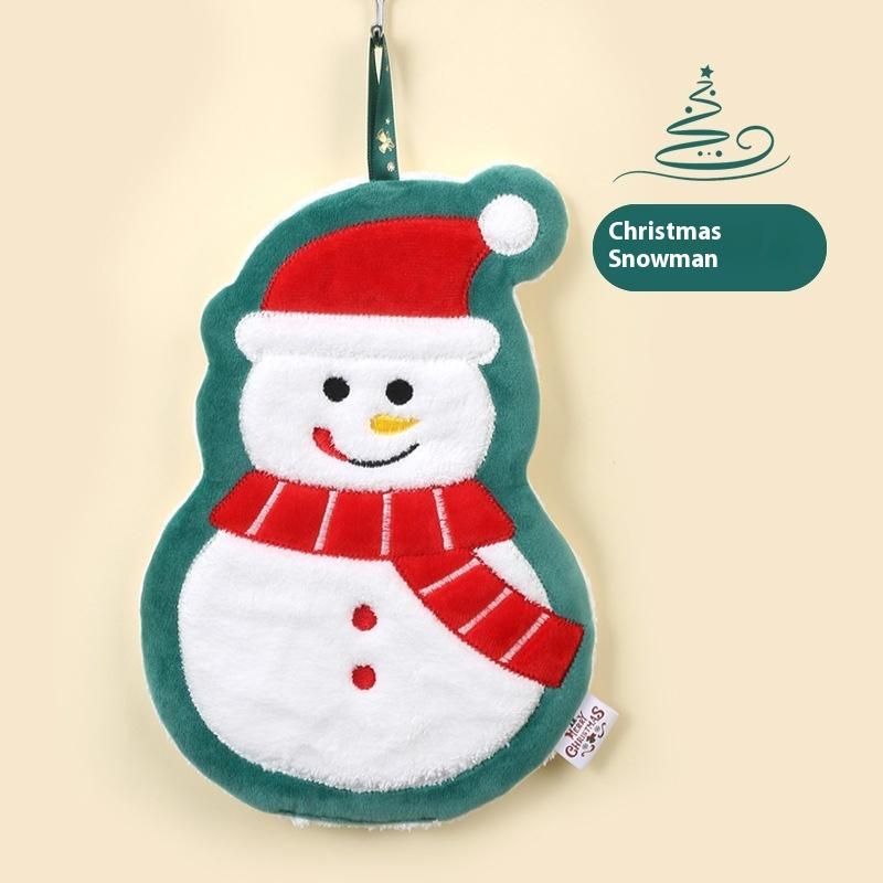 Cute Christmas Cleaning Towel Coral Velvet Hand Towel Snowman Bathroom Hanging Absorbent Dishcloth Soft Cleaning Cloth Rag