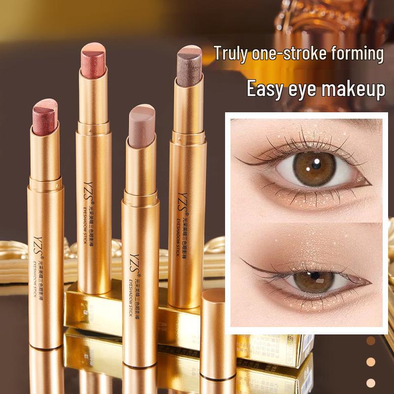 YZS Radiant Eyes 3-Color Glitter Eyeshadow Stick - Beginner-Friendly, Long-Lasting Highlighter Gradient.