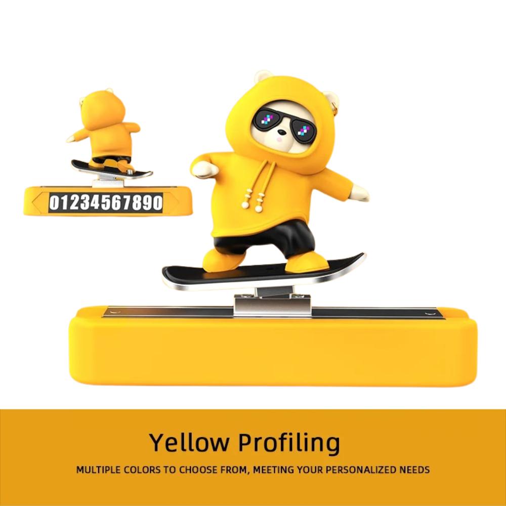 Car Sliding Bear Temporary Parking Number Plate Dashboard Phone Card Cute Skateboard Bear Decor