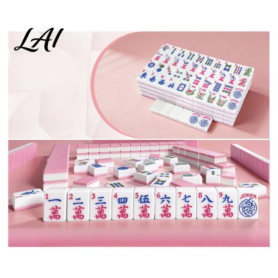 Mahjong Game Tiles 166Pcs 30MM Mini American with 2 Dice 4 Layer Engraved Accessories Set Mah Jongg Tabletop for Travel Family Night Travel