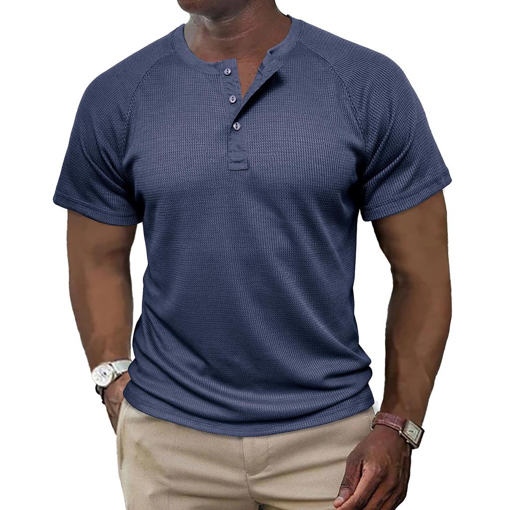 Мужские рубашки на пуговицах, вафельные футболки с короткими рукавами и круглым вырезом, летние пуловеры, повседневная праздничная повседневная одежда